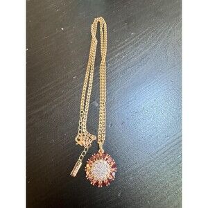 585 14K RG Stamped Cognac Spinel Zircon Sunflower Pendant 19” Necklace Chain